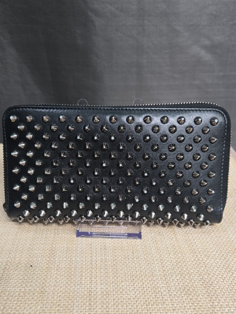 Christian Louboutin Black Leather Spike Zip Wallet with Red Pull - Picture 2 of 14